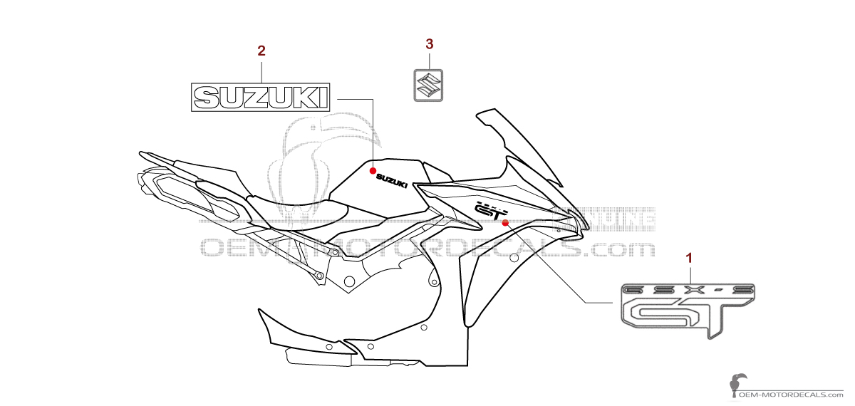 Autocollants pour Suzuki GSXS1000GT 2025 - Rouge • Suzuki Autocollants OEM