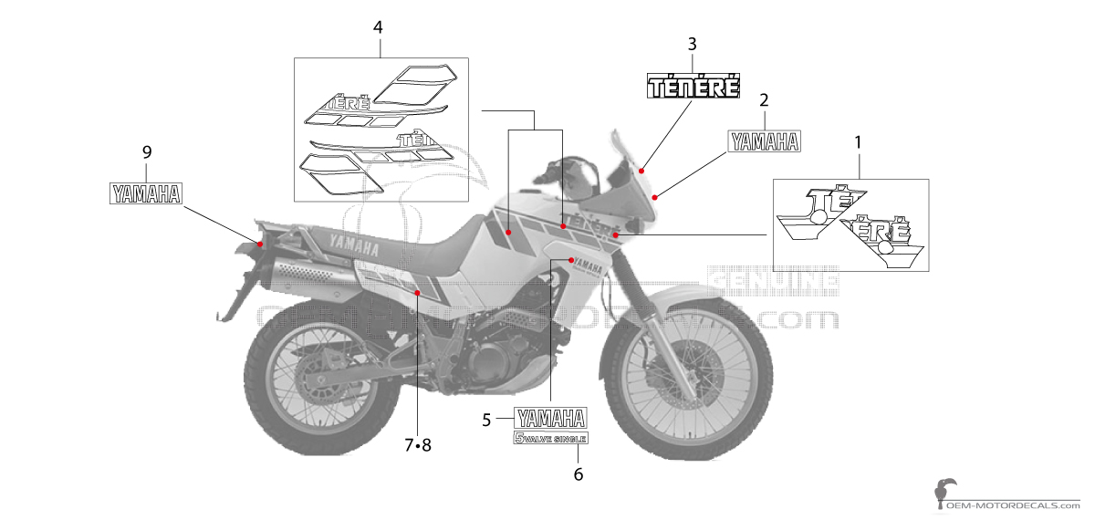 Autocollants pour Yamaha XTZ660 TENERE 1992 - Blanc • Yamaha Autocollants OEM