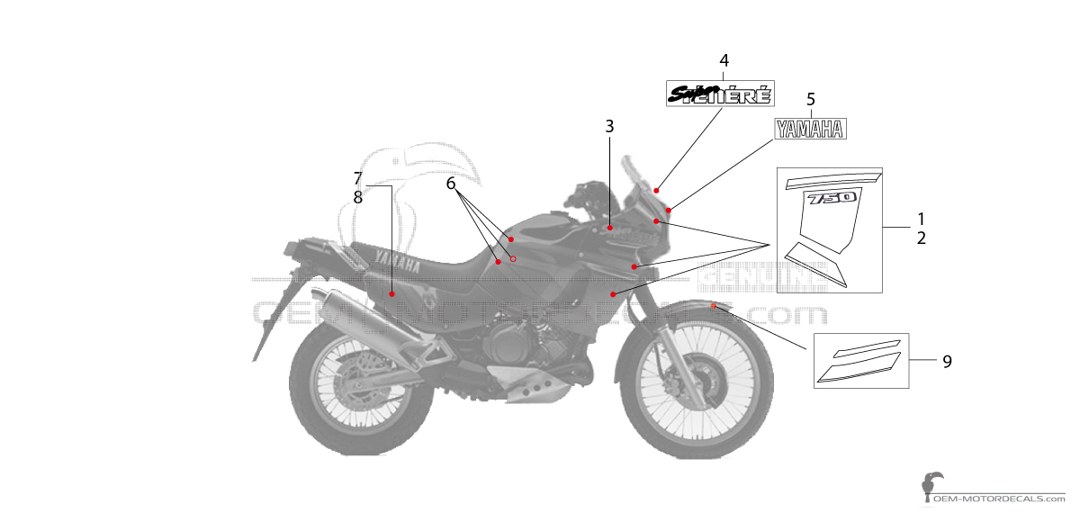 Autocollants pour Yamaha XTZ750 Super Tenere 1993 - Noir • Yamaha Autocollants OEM