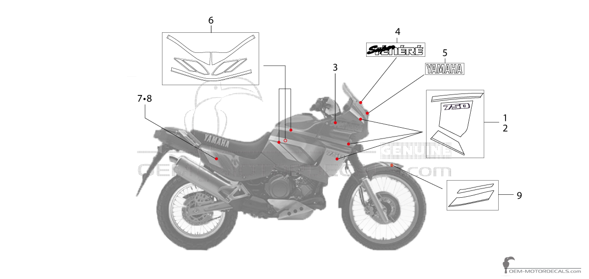 Autocollants pour Yamaha XTZ750 Super Tenere 1993 - Rouge • Yamaha Autocollants OEM