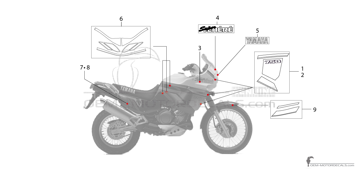 Stickers voor Yamaha XTZ750 Super Tenere 1993 - Wit • Yamaha OEM Stickers
