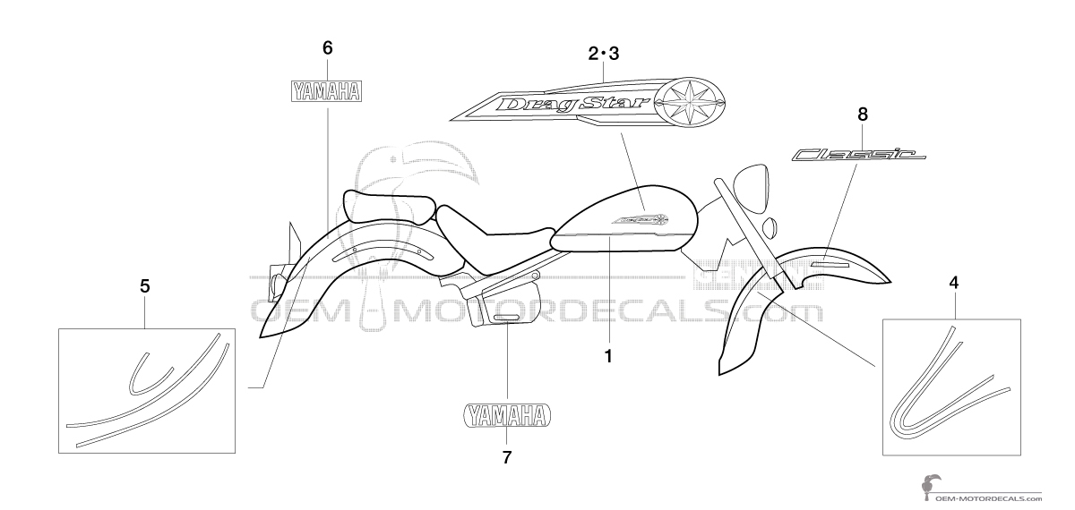 Aufkleber für Yamaha XVS1100A DRAGSTAR CLASSIC 2002 - Schwarz • Yamaha OEM-Aufkleber
