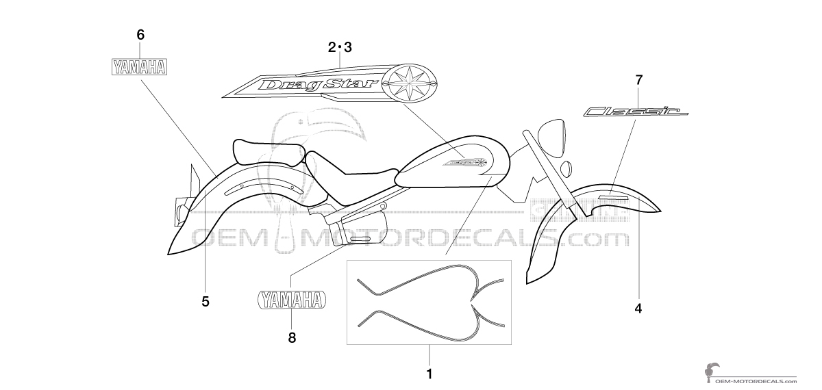 Adesivi per Yamaha XVS1100A DRAGSTAR CLASSIC 2005 - Nero • Yamaha Adesivi OEM