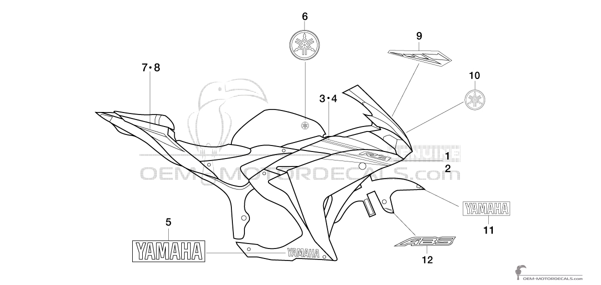 Autocollants pour Yamaha YZF R3 2016 - Bleu • Yamaha Autocollants OEM