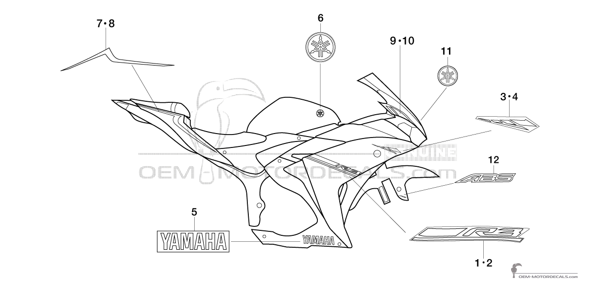 Autocollants pour Yamaha YZF R3 2018 - Bleu • Yamaha Autocollants OEM