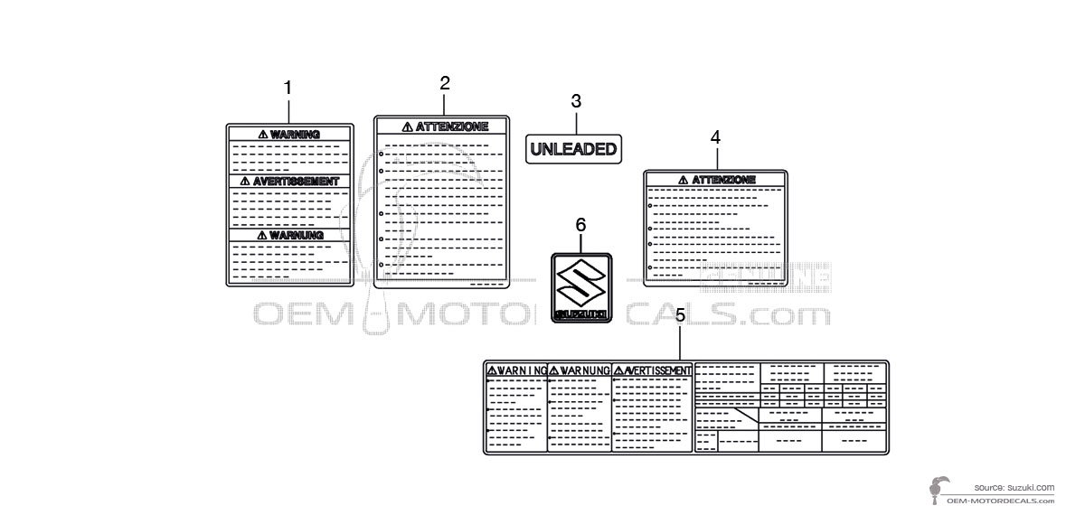 Aufkleber für Suzuki GSF650S BANDIT - Vorsichtsetiketten • Suzuki OEM-Aufkleber