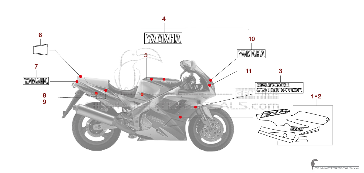 Decals for Yamaha FZR1000 1994 - White • Yamaha OEM Decals
