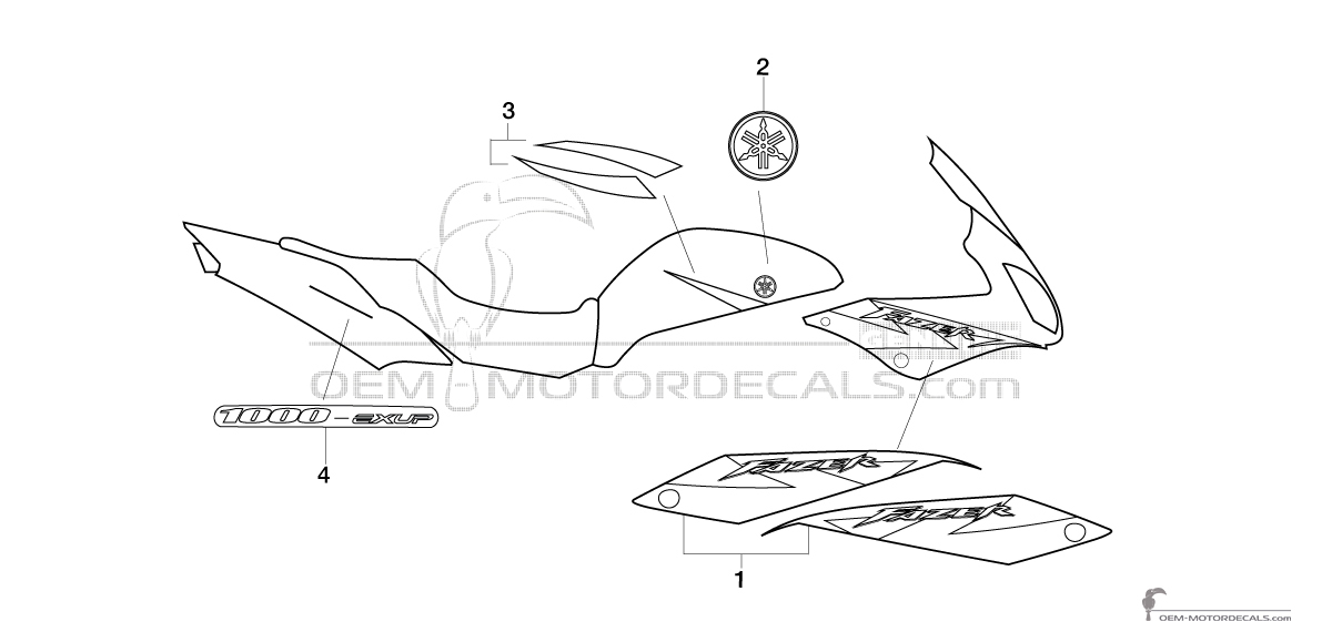 Autocollants pour Yamaha FZS1000S FAZER 2003 - Jaune • Yamaha Autocollants OEM