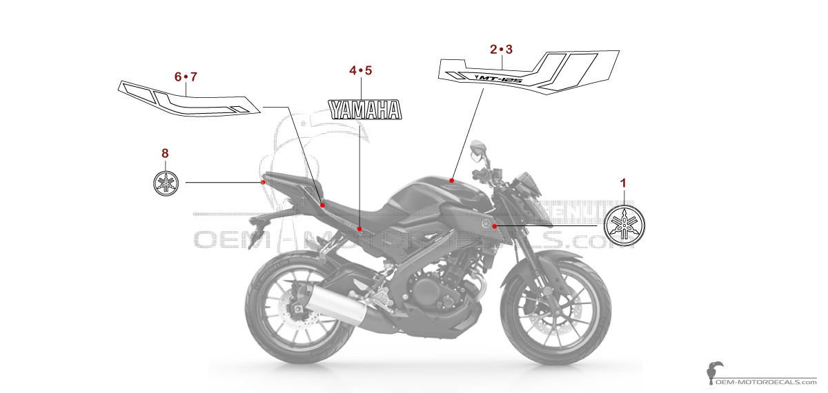 Adesivi per Yamaha MT-125 2018 - Blu • Yamaha Adesivi OEM
