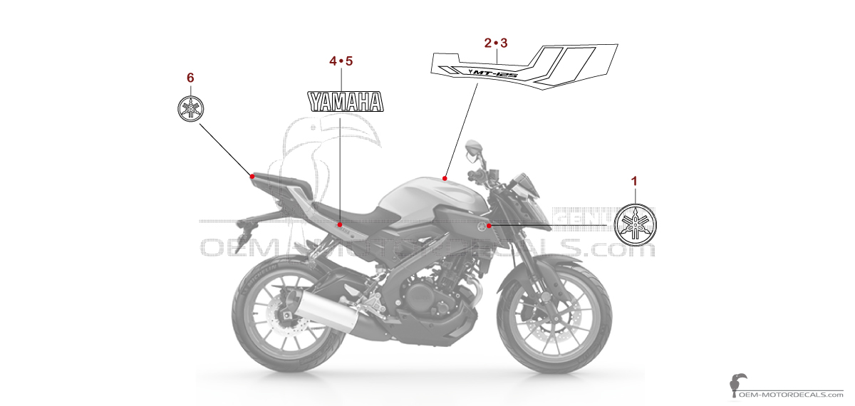 Stickers voor Yamaha MT-125 2019 - Grijs • Yamaha OEM Stickers