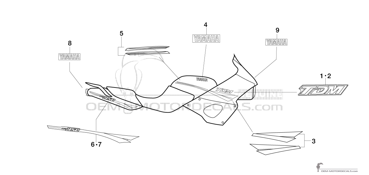 Decals for Yamaha TDM850 1993 - Red • Yamaha OEM Decals