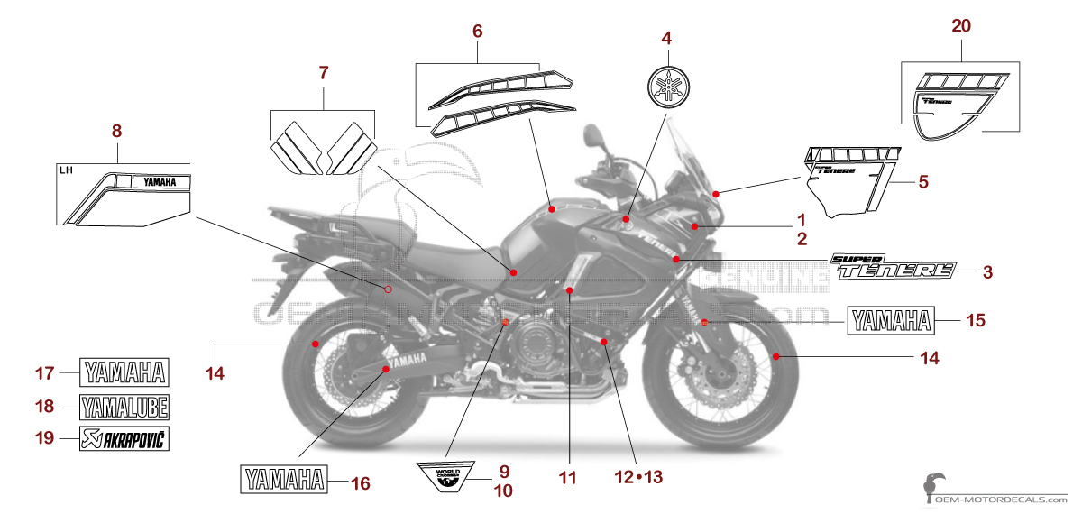 Naklejki do Yamaha XT1200 SUPER TENERE World Crosser 2016 - Niebieski • Yamaha Naklejki OEM