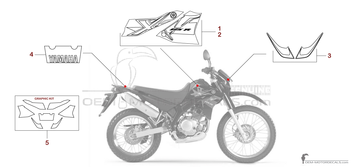 Autocollants pour Yamaha XT125R 2006 - Noir • Yamaha Autocollants OEM