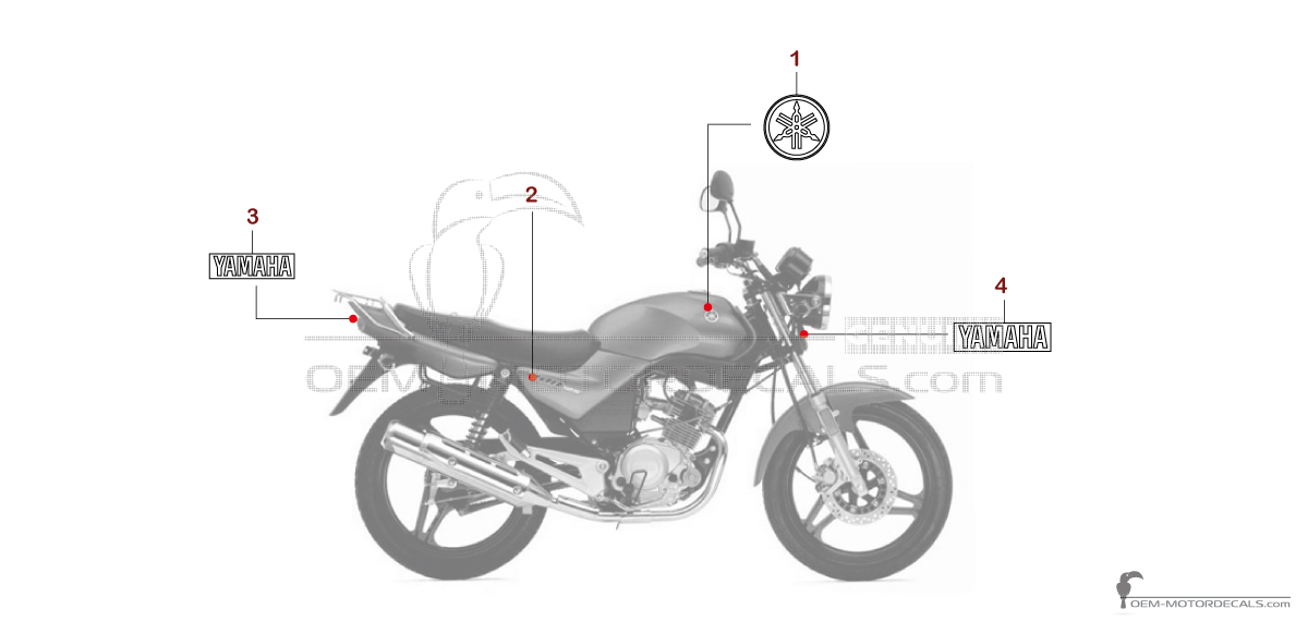 Stickers voor Yamaha YBR125 2005 - Rood • Yamaha OEM Stickers Stickers voor Yamaha YBR125 2005 - Rood • Yamaha OEM Stickers
