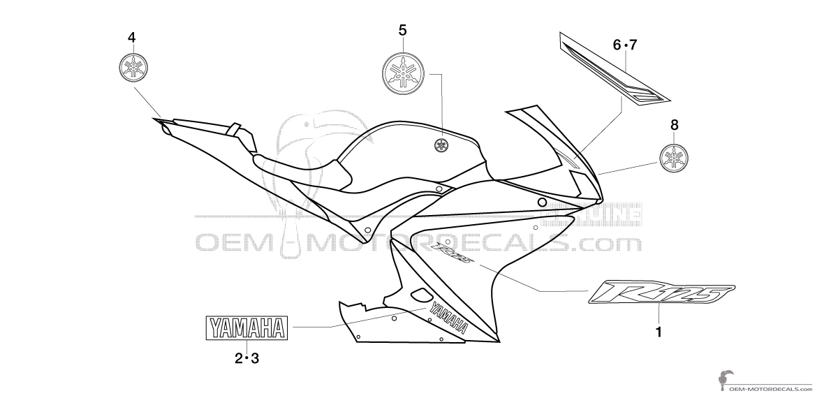 Adesivi per Yamaha YZF R125 2012 - Nero Bianco • Yamaha Adesivi OEM