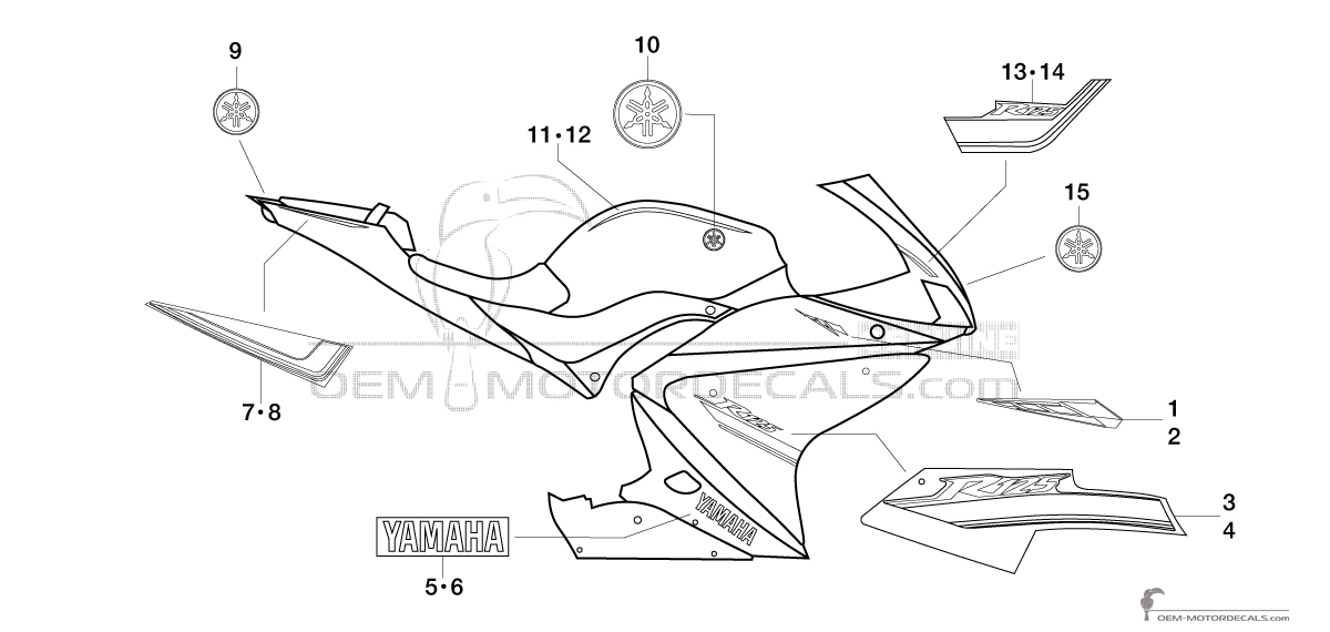 Stickers voor Yamaha YZF R125 2012 - Blauw • Yamaha OEM Stickers