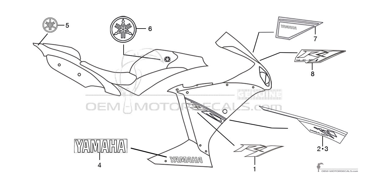 Adesivi per Yamaha YZF R1 2014 - Blu • Yamaha Adesivi OEM