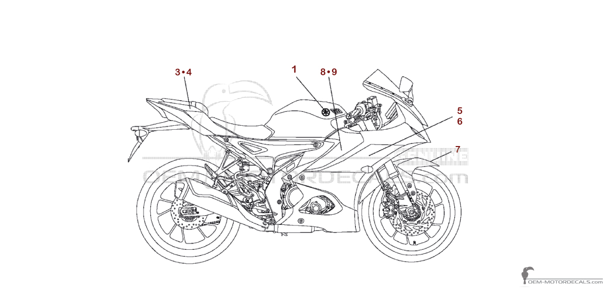 Decals for Yamaha YZF-R125 2025 - Black • Yamaha OEM Decals