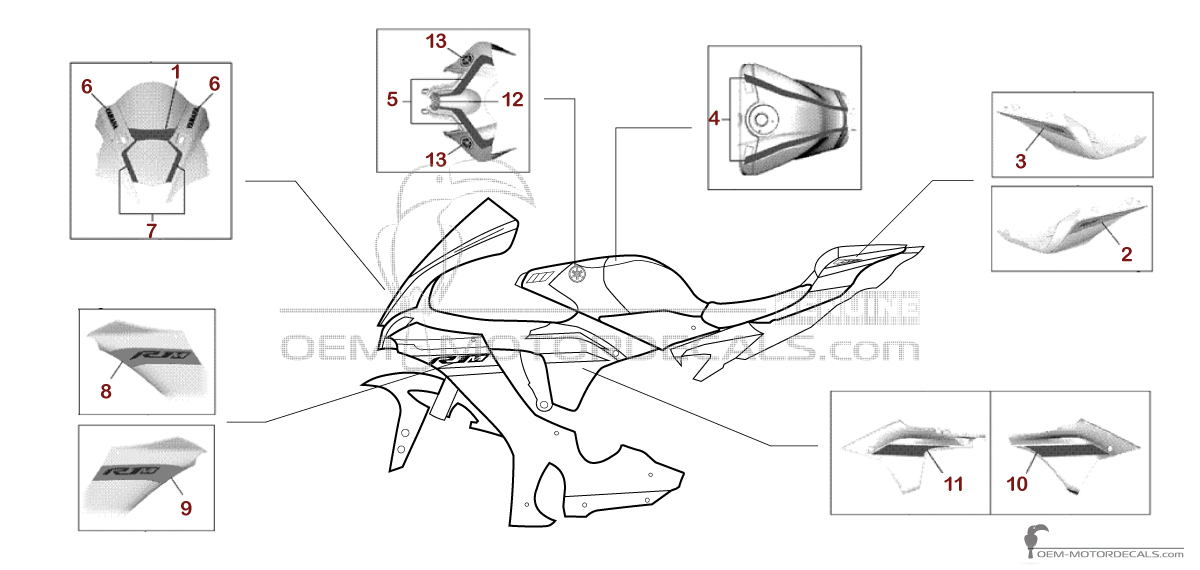 Aufkleber für Yamaha YZF-R1M 2023 - Weiss • Yamaha OEM-Aufkleber
